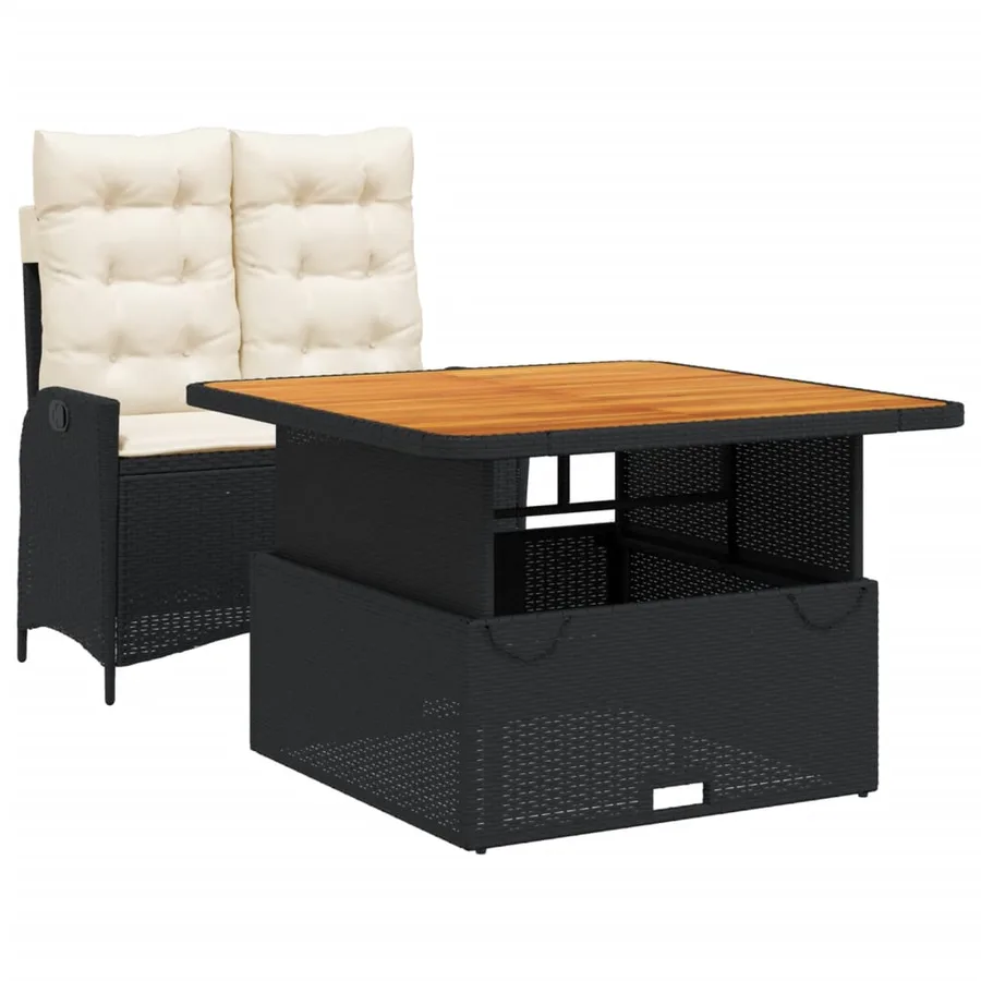 Ensemble à manger de jardin coussins 2pcs noir résine tressée - 2