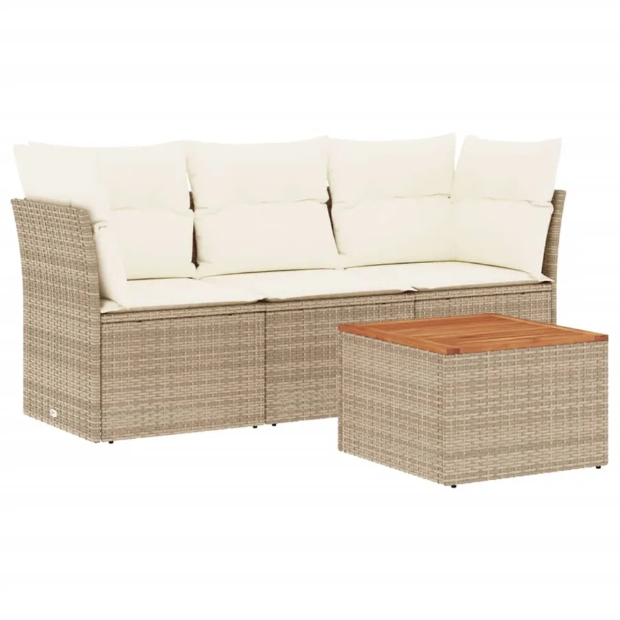 Salon de jardin avec coussins 4 pcs beige résine tressée - 2