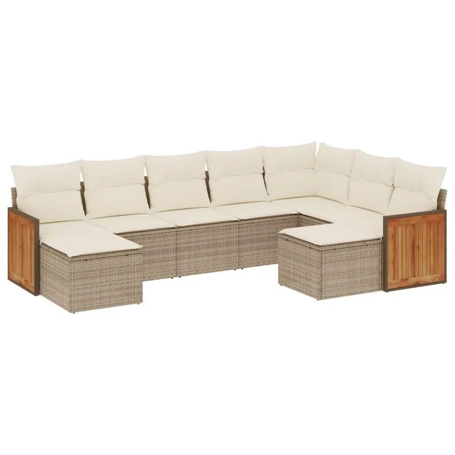 Salon de jardin avec coussins 9 pcs beige résine tressée - 2