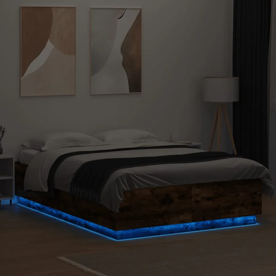 Cadre de lit avec LED sans matelas chêne fumé 120x200 cm - 4