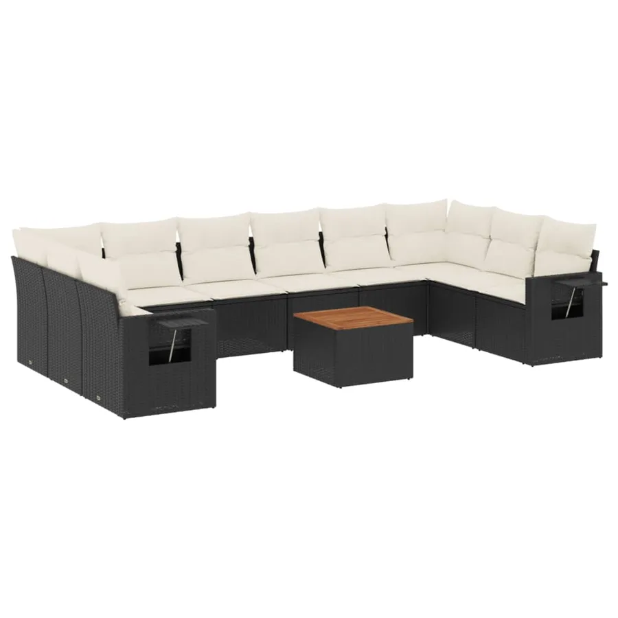Salon de jardin 11 pcs avec coussins noir résine tressée - 2