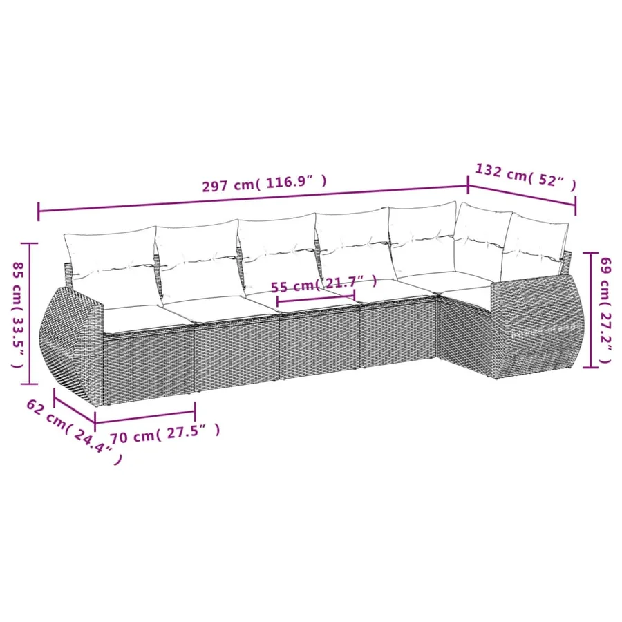 Salon de jardin avec coussins 6 pcs beige résine tressée - 3