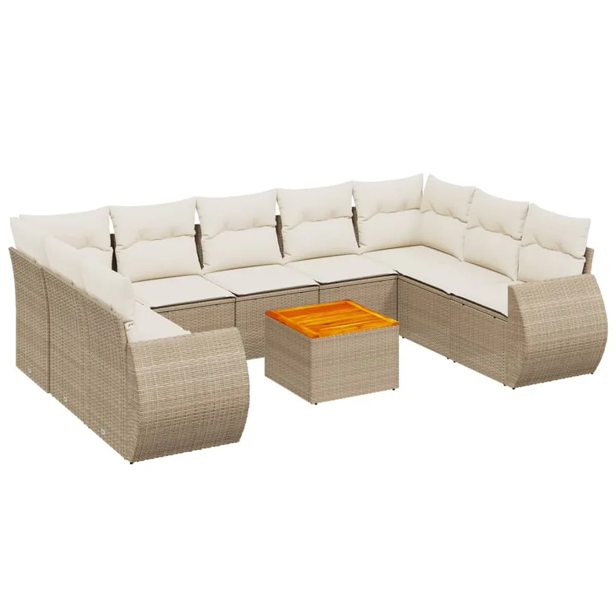 Salon de jardin avec coussins 10 pcs beige résine tressée - 2