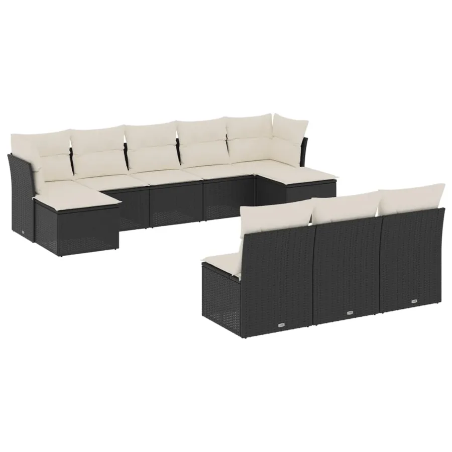 Salon de jardin 10 pcs avec coussins noir résine tressée - 2