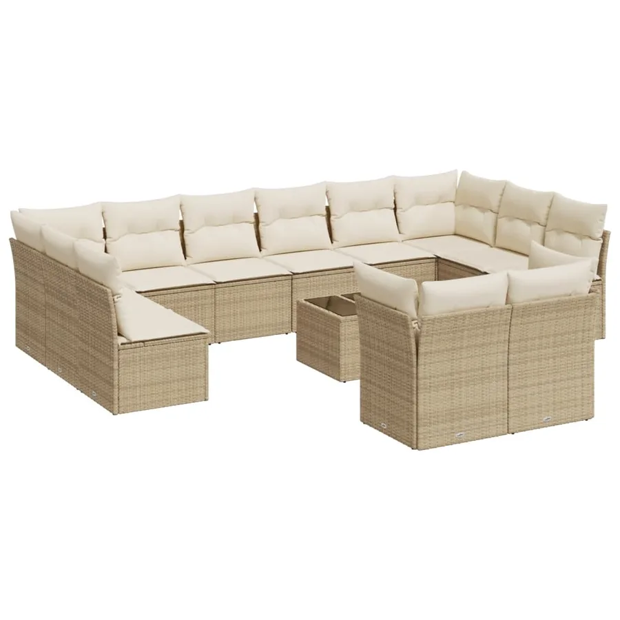 Salon de jardin avec coussins 13 pcs beige résine tressée - 2