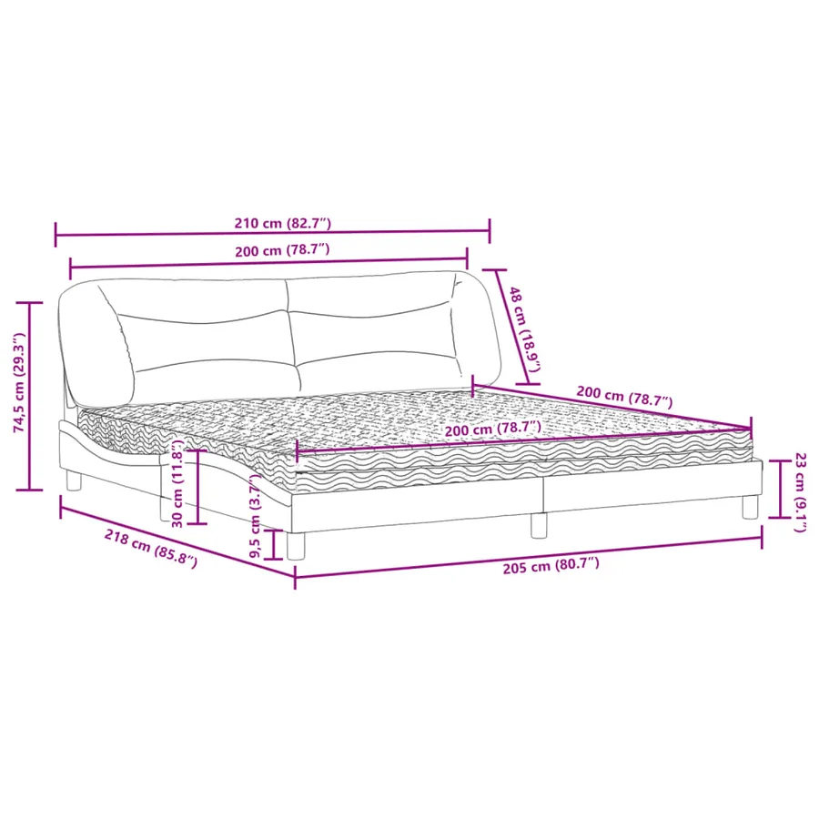 Lit avec matelas Hvar noir 200x200 cm tissu - 11