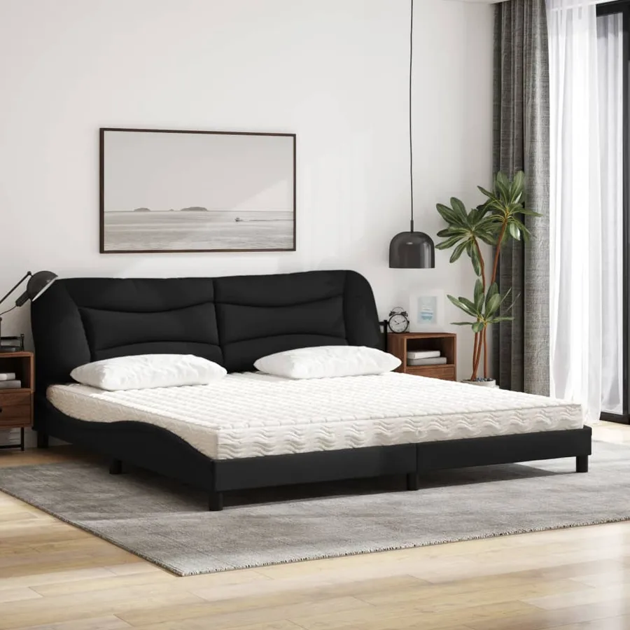 Lit avec matelas Hvar noir 200x200 cm tissu - 3