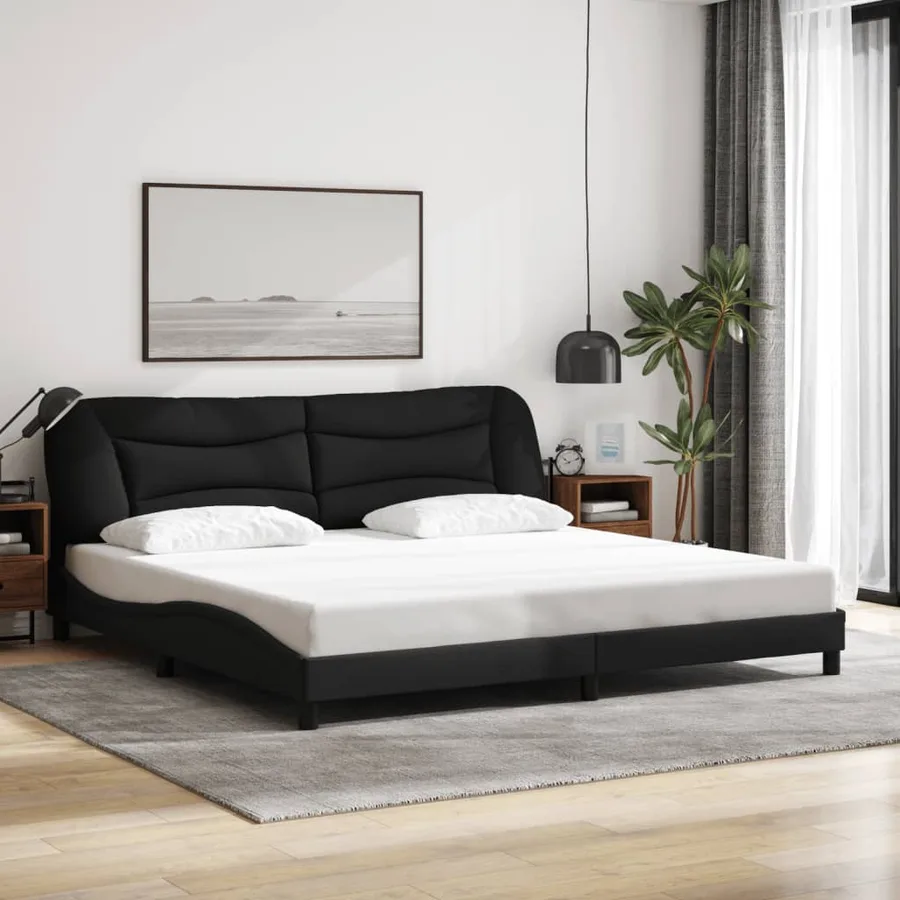 Cadre de lit avec LED sans matelas Hvar noir 200x200 cm tissu - 4