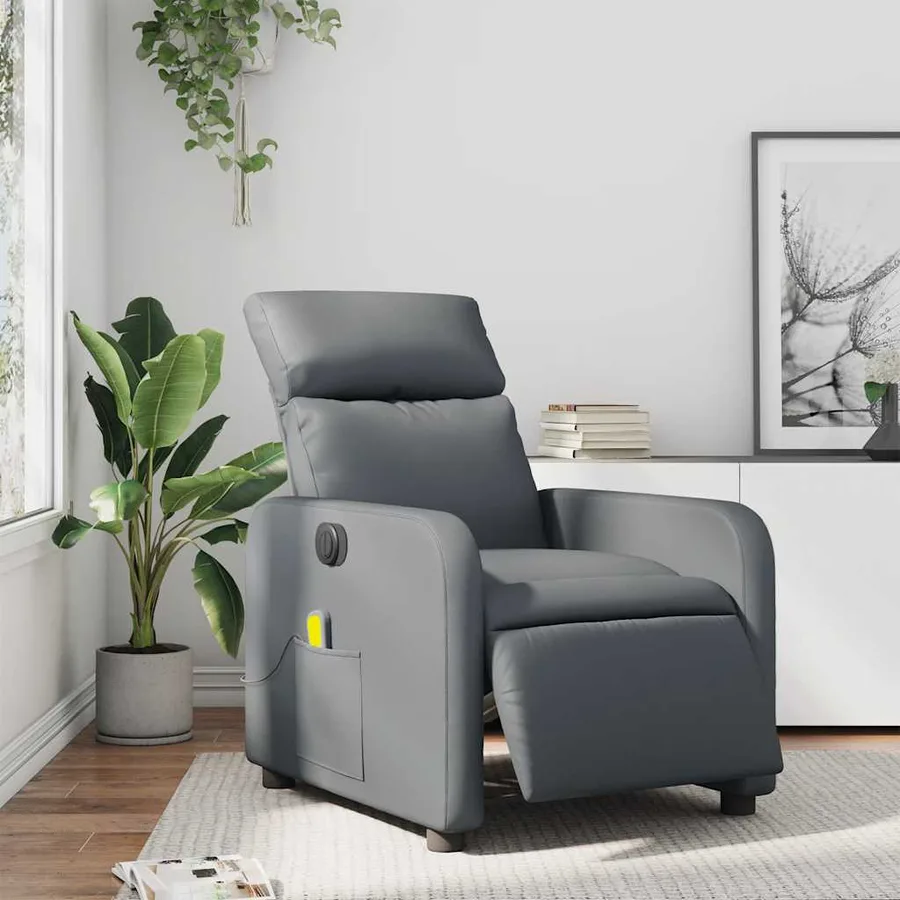 Fauteuil de massage inclinable électrique gris similicuir - 15