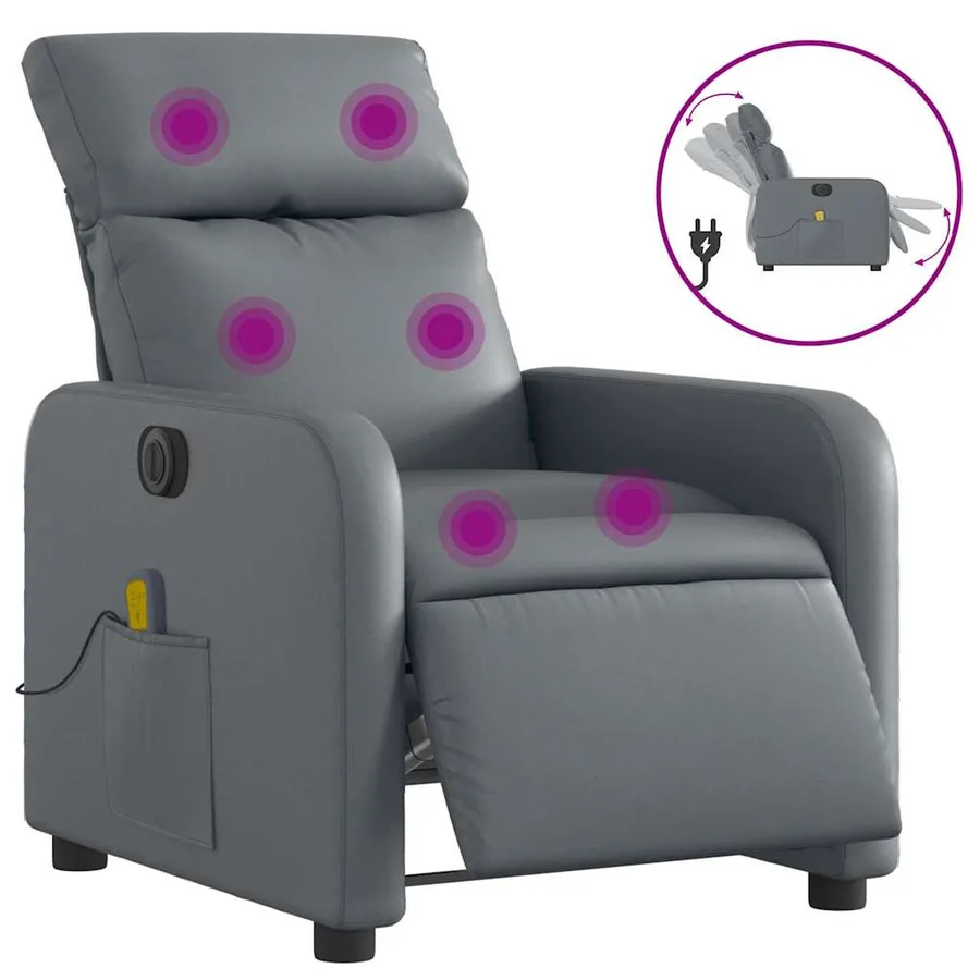 Fauteuil de massage inclinable électrique gris similicuir - 2
