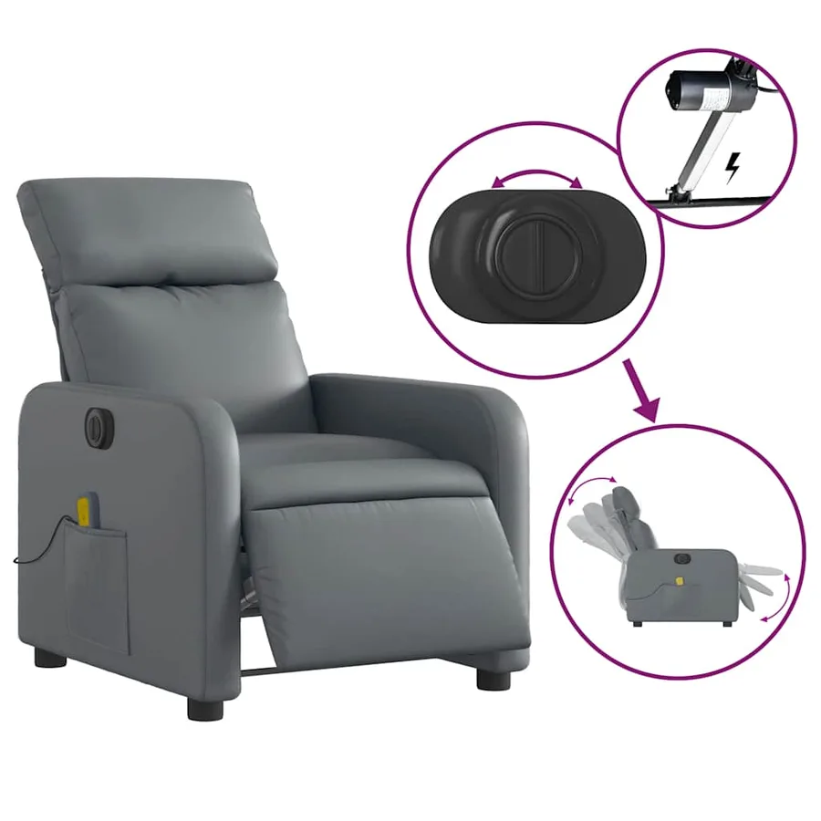 Fauteuil de massage inclinable électrique gris similicuir - 6