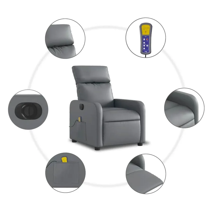 Fauteuil de massage inclinable électrique gris similicuir - 8