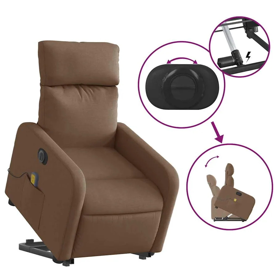 Fauteuil inclinable de massage électrique Marron Tissu - 11