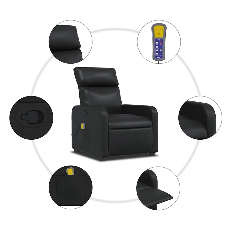 Fauteuil de massage inclinable Noir Similicuir - 6