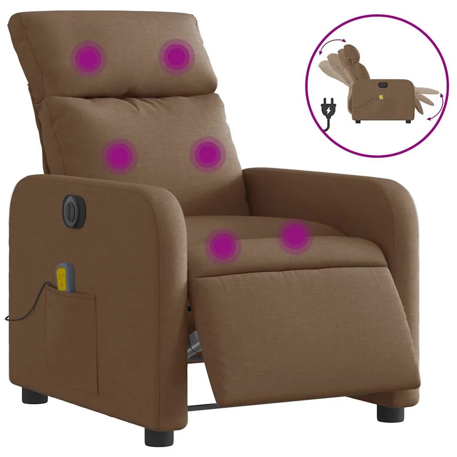 Fauteuil inclinable de massage électrique marron tissu - 2