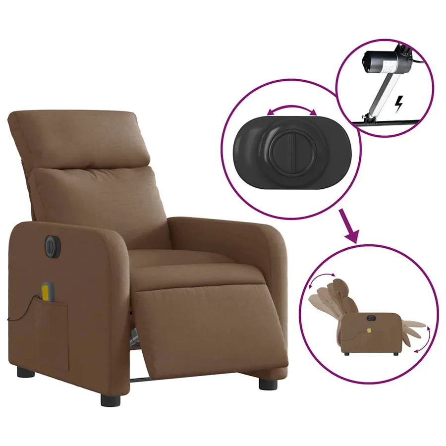 Fauteuil inclinable de massage électrique marron tissu - 6