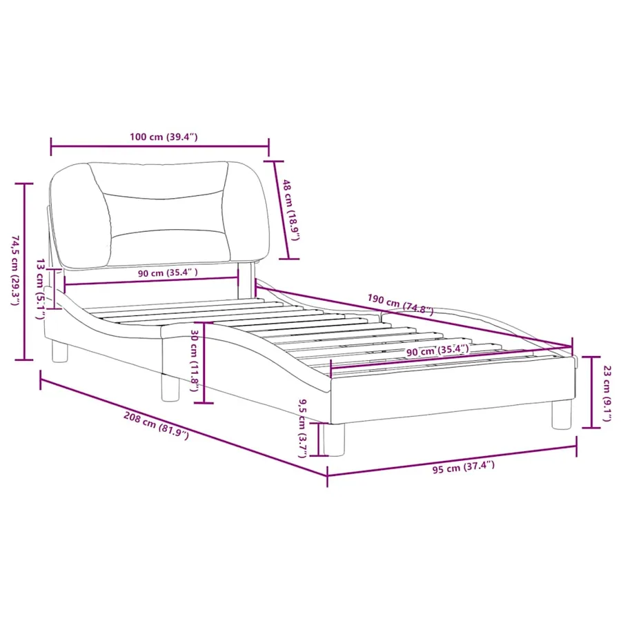 Cadre de lit sans matelas Hvar blanc 90x190 cm similicuir - 12