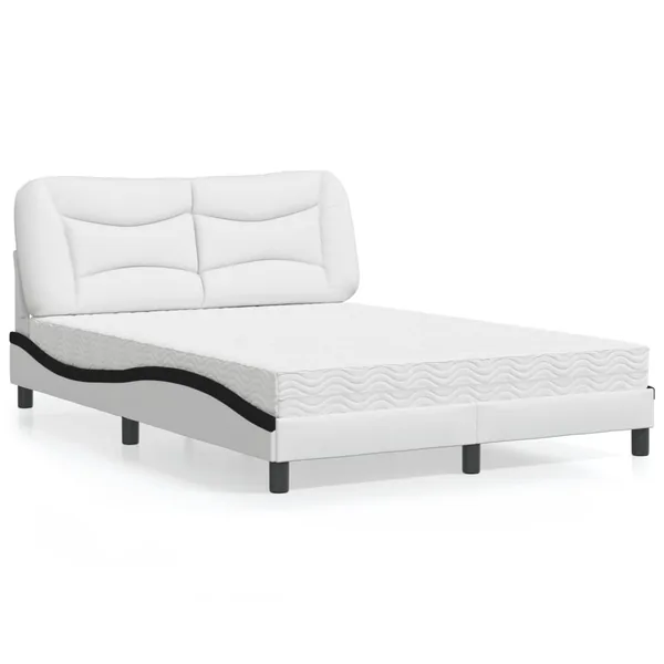 Lit avec matelas Hvar blanc et noir 120x200 cm similicuir
