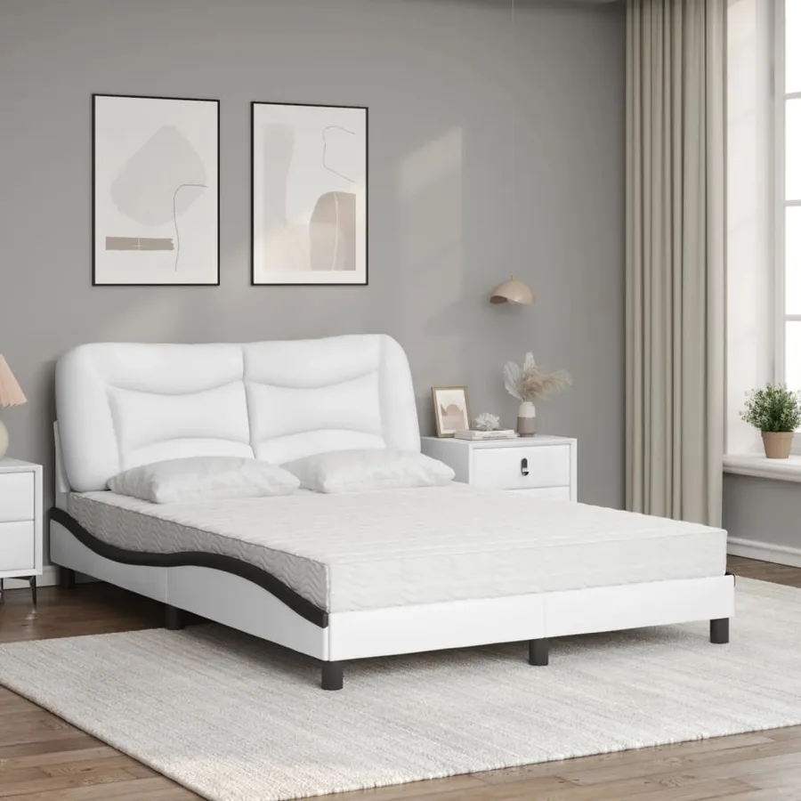 Lit avec matelas Hvar blanc et noir 120x200 cm similicuir - 3