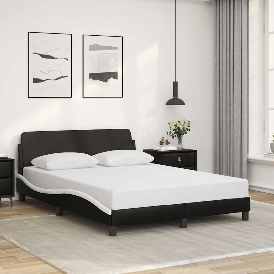 Cadre de lit Dover noir et blanc 120x200 cm similicuir