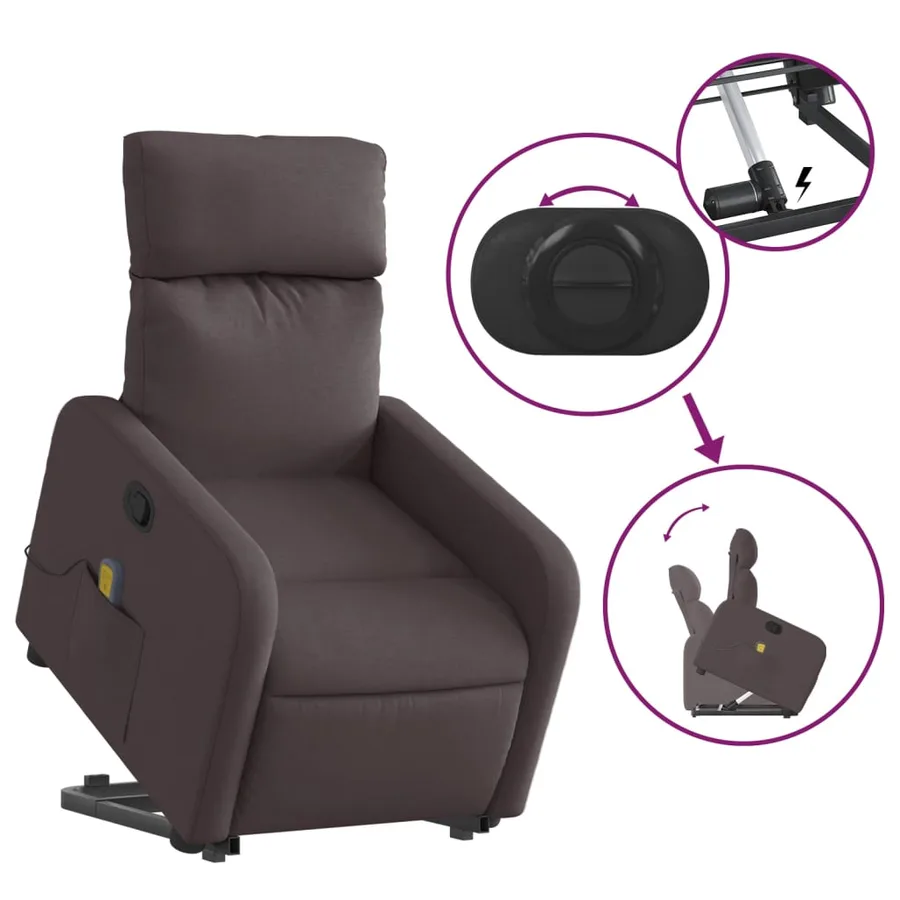 Fauteuil inclinable de massage Marron foncé Tissu - 6