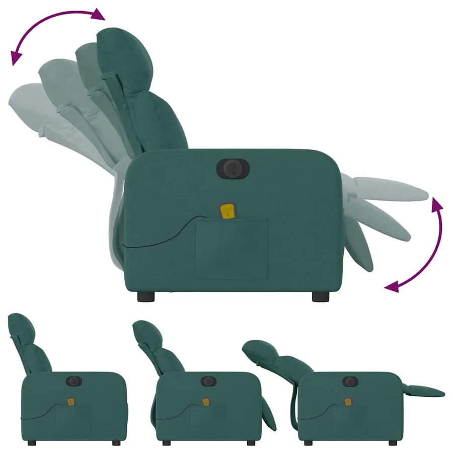 Fauteuil de massage inclinable électrique Vert foncé Tissu - 7