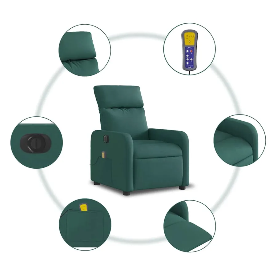 Fauteuil de massage inclinable électrique Vert foncé Tissu - 8