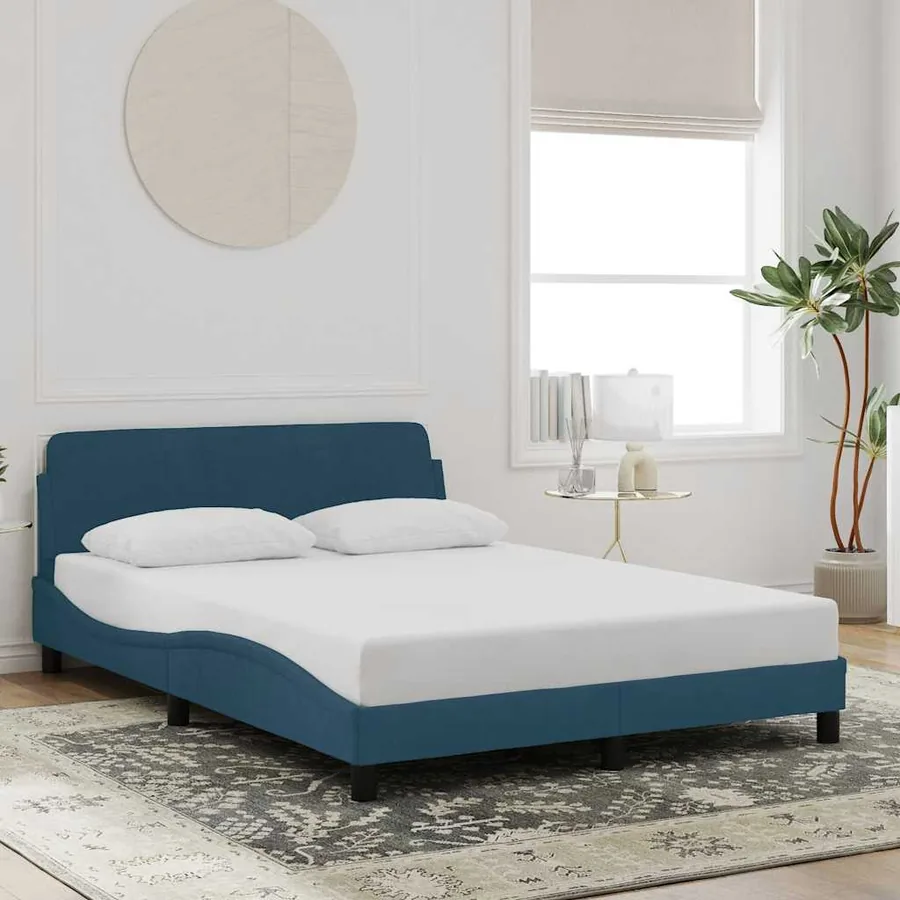 Cadre de lit avec tête de lit Dover bleu 120x200cm velours