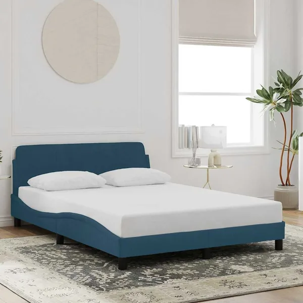 Cadre de lit avec tête de lit Dover bleu 120x200cm velours