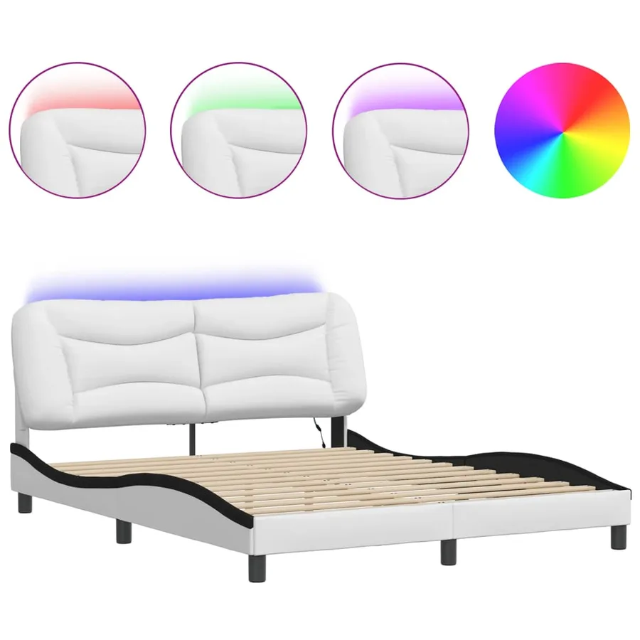 Cadre de lit avec LED sans matelas Hvar blanc et noir 160x200 cm - 2