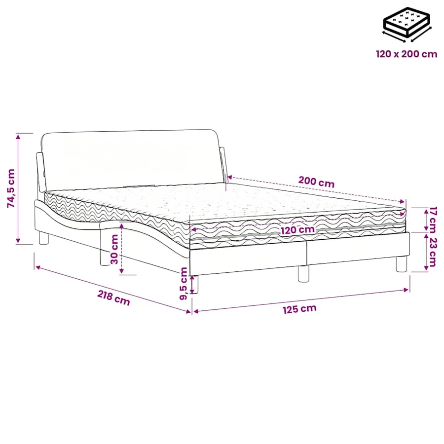 Lit avec matelas Dover bleu 120x200 cm velours - 9