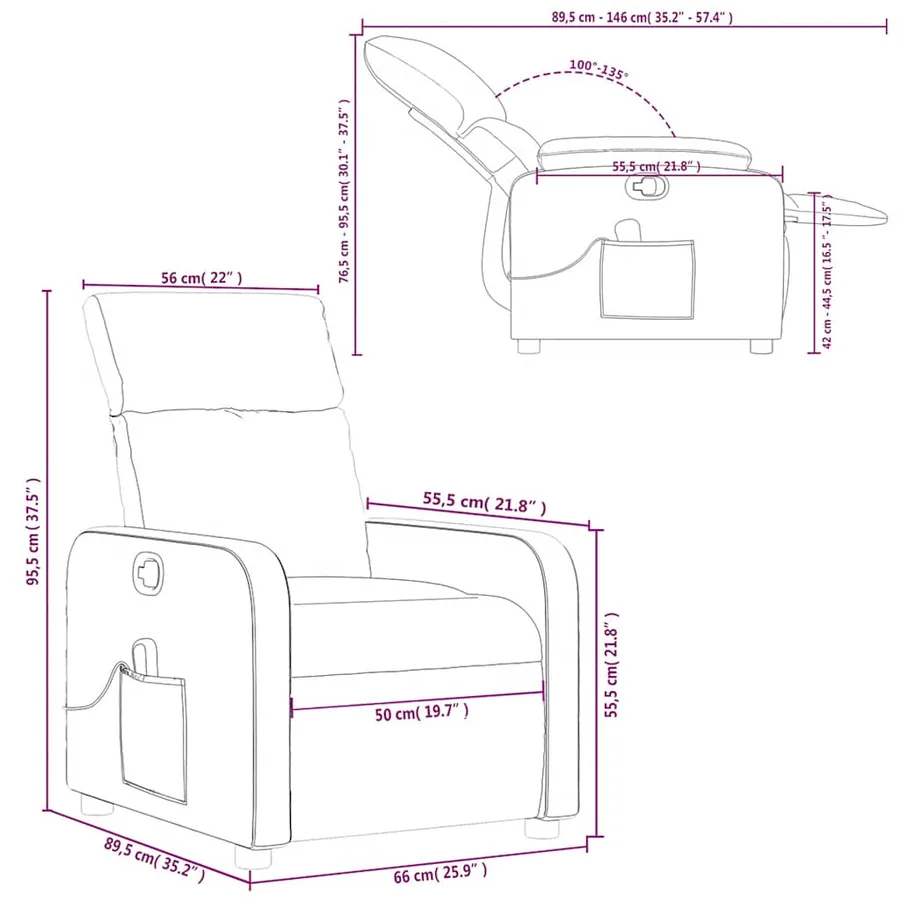 Fauteuil de massage inclinable Marron Similicuir - 12