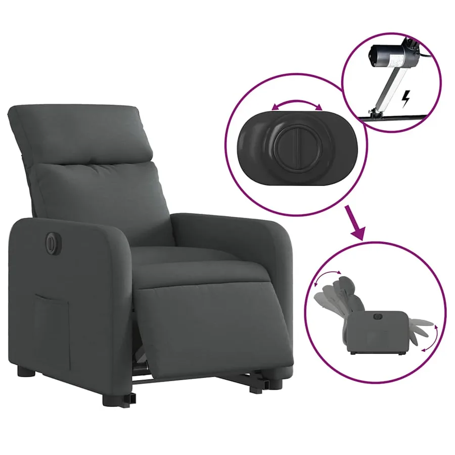 Fauteuil inclinable électrique gris foncé tissu - 6