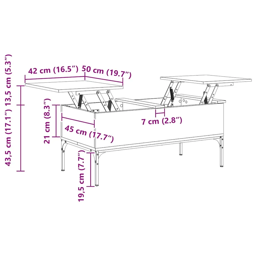 Table basse sonoma gris 100x50x45 cm bois d'ingénierie et métal - 11