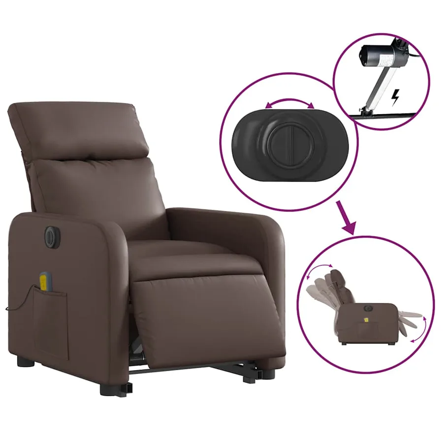 Fauteuil inclinable de massage électrique marron similicuir - 6