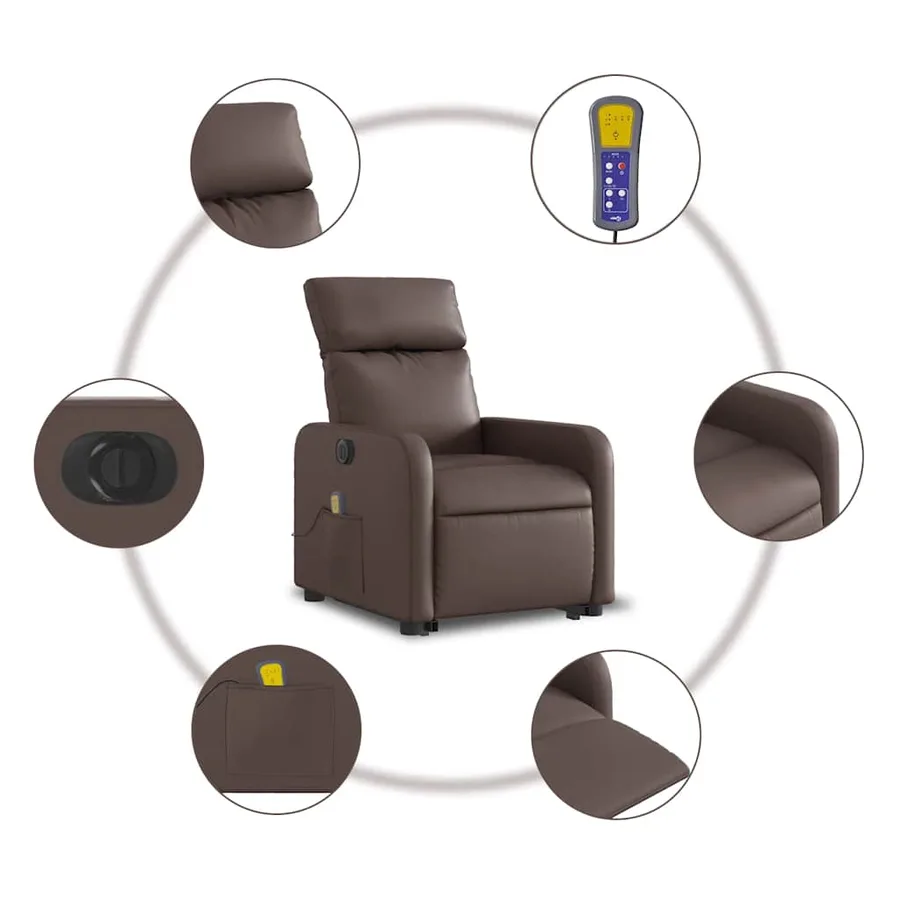 Fauteuil inclinable de massage électrique marron similicuir - 8