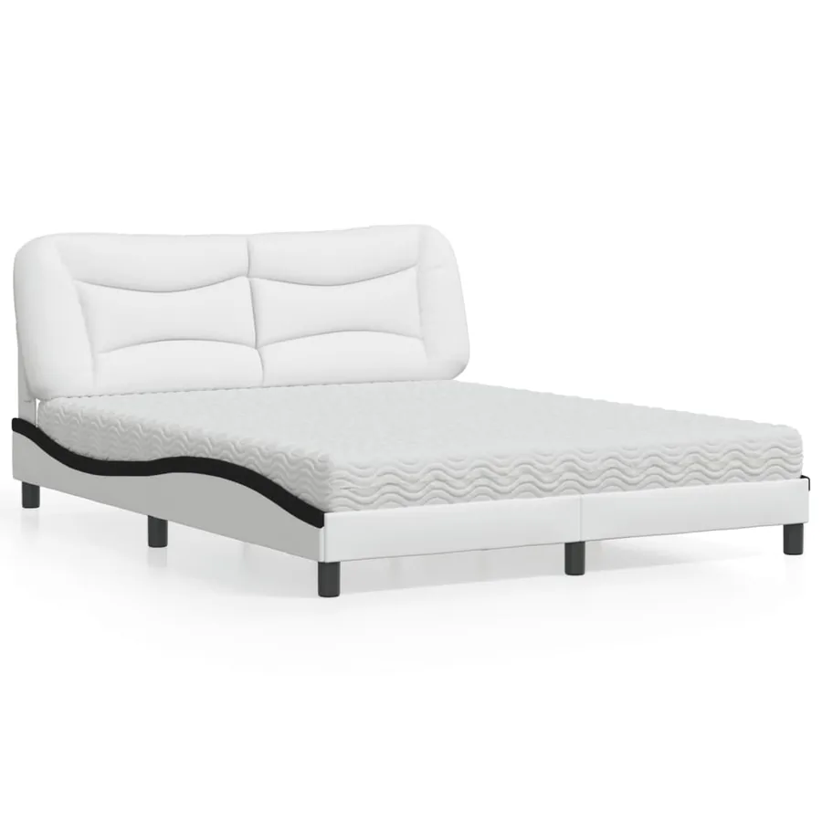 Lit avec matelas Hvar blanc et noir 160x200 cm similicuir