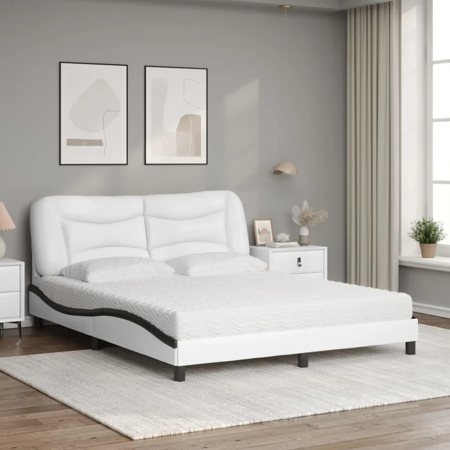 Lit avec matelas Hvar blanc et noir 160x200 cm similicuir - 3