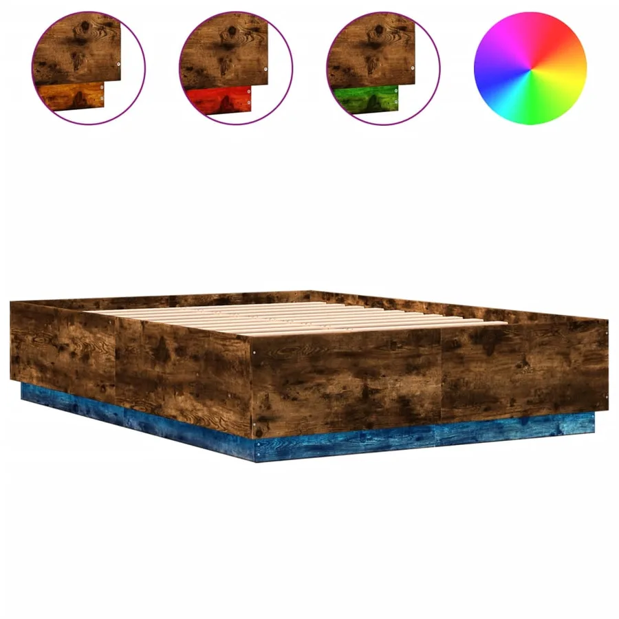 Cadre de lit avec LED sans matelas chêne fumé 150x200 cm - 2