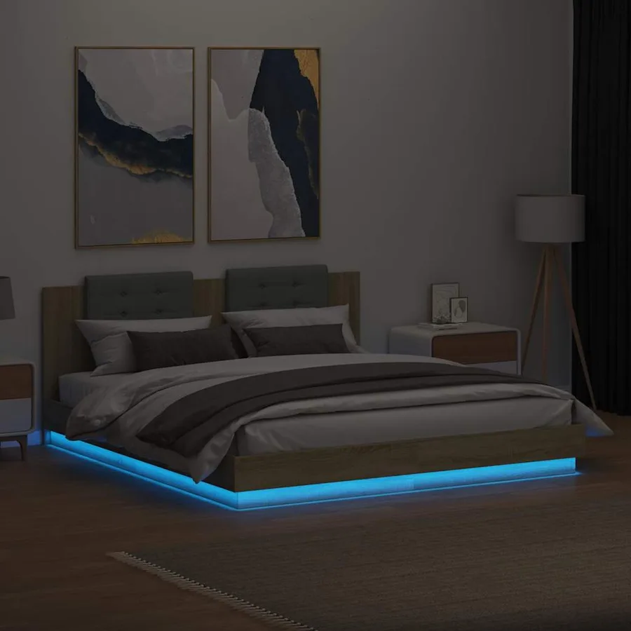 Cadre de lit avec LED sans matelas chêne sonoma 160x200 cm - 4