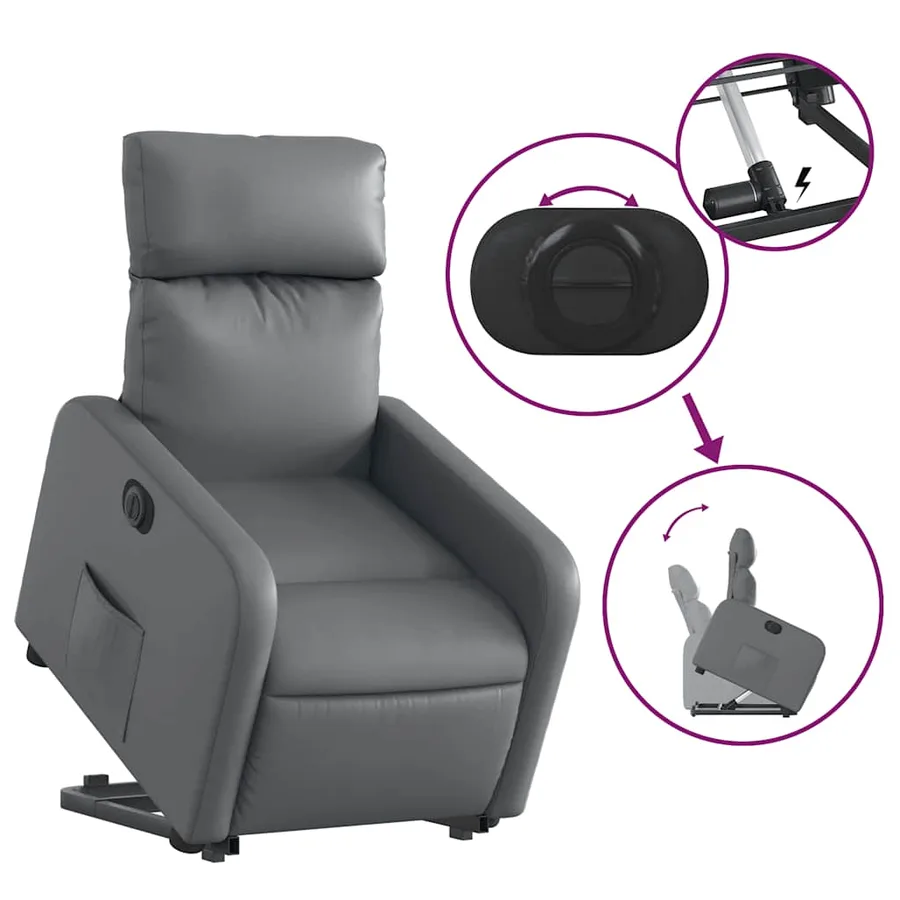 Fauteuil inclinable électrique gris similicuir - 11