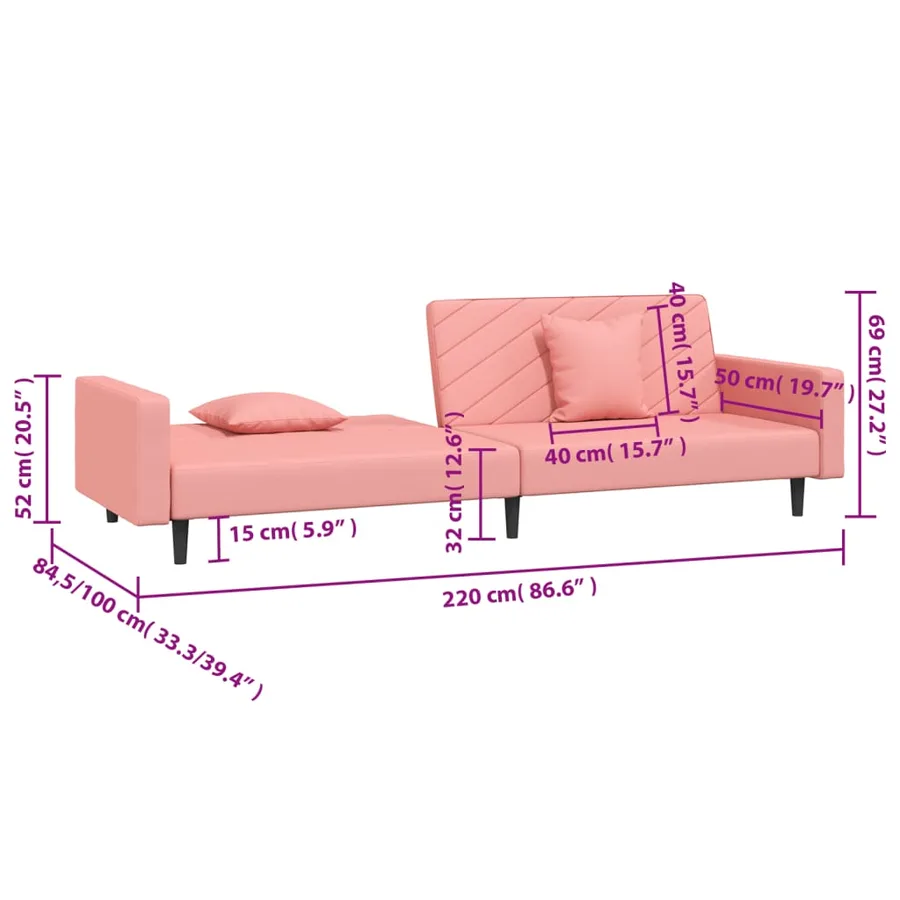 Canapé-lit à 2 places avec deux oreillers Rose Velours - 11