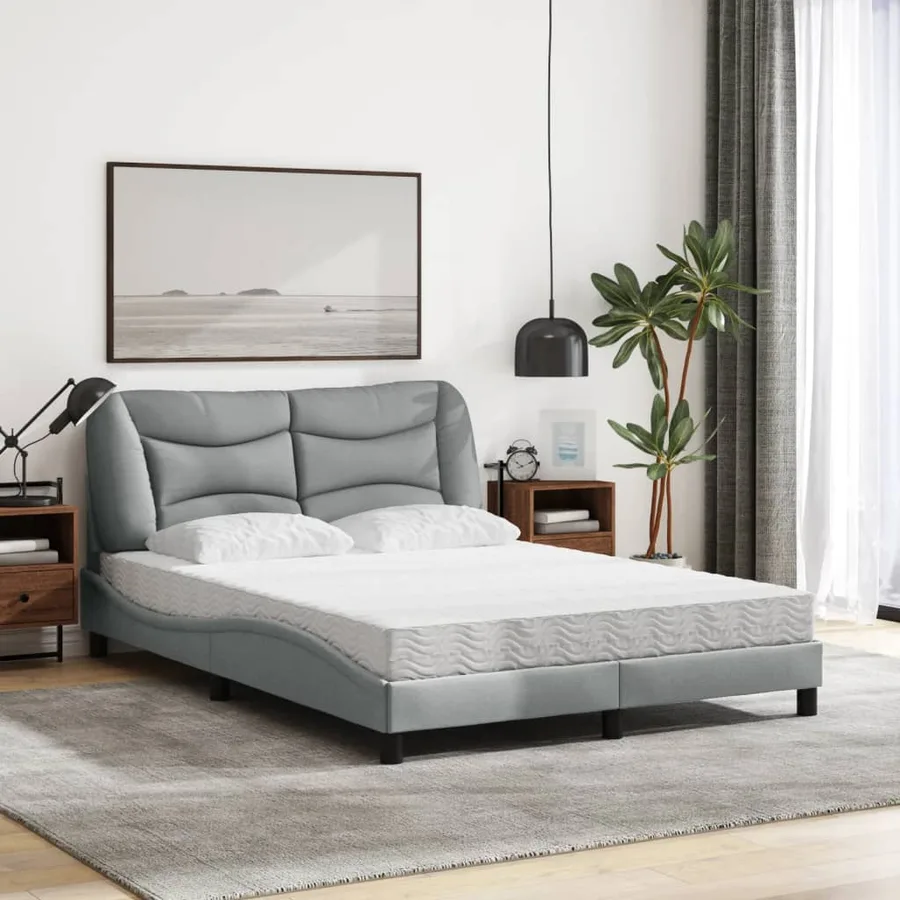 Lit avec matelas Hvar gris clair 120x200 cm tissu - 3