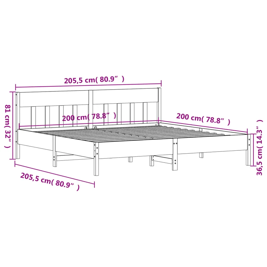 Cadre de lit sans matelas 200x200 cm bois massif de pin - 9