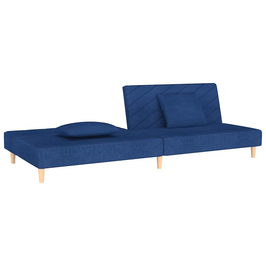 Canapé-lit à 2 places avec deux oreillers bleu tissu - 5