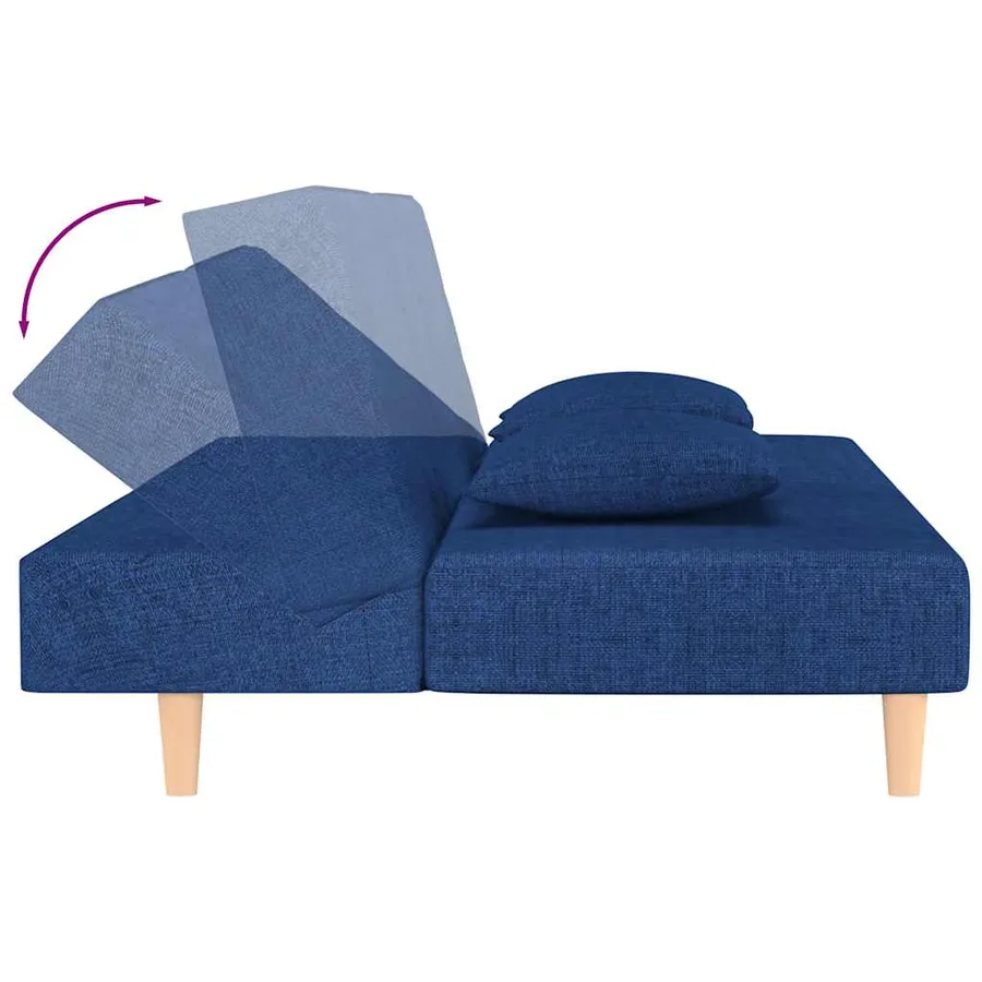 Canapé-lit à 2 places avec deux oreillers bleu tissu - 8