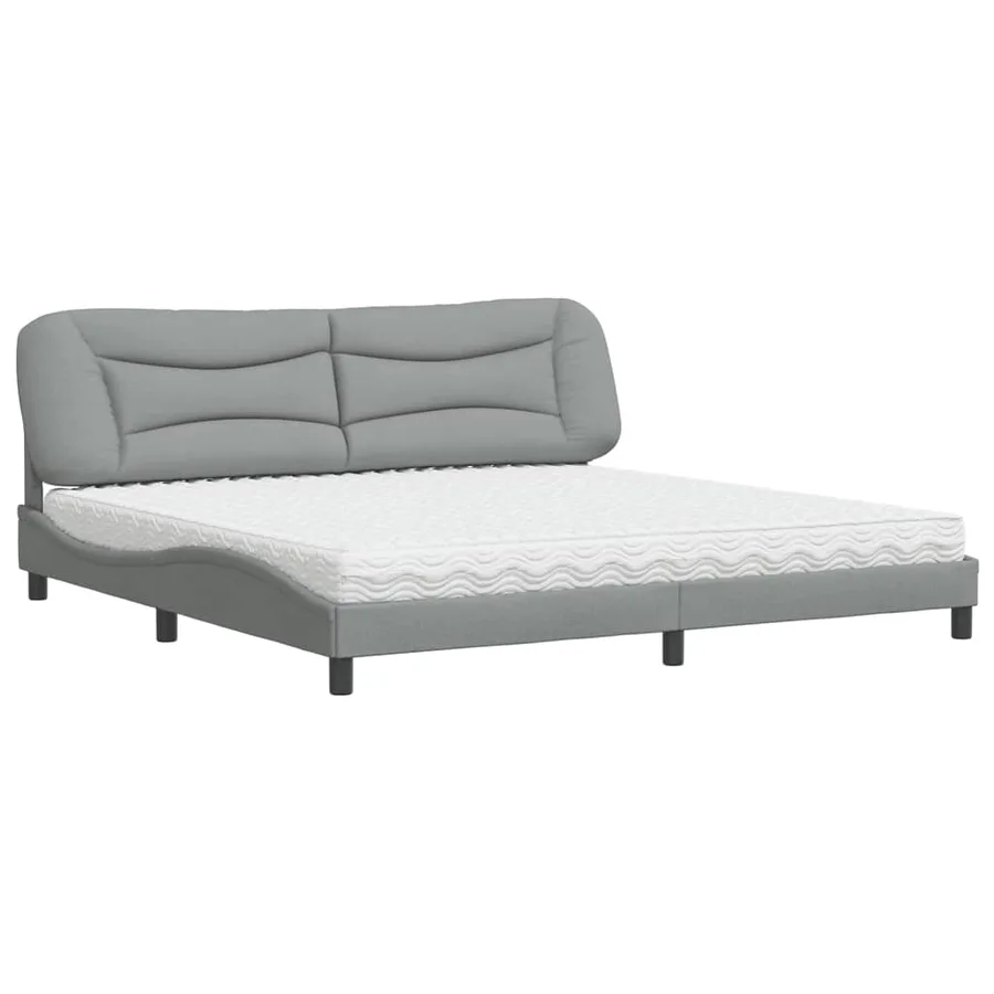 Lit avec matelas Hvar gris clair 200x200 cm tissu - 2