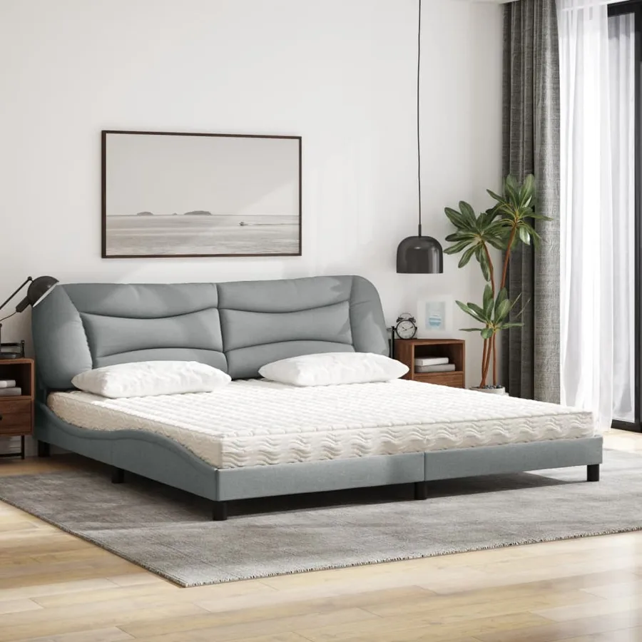 Lit avec matelas Hvar gris clair 200x200 cm tissu - 3