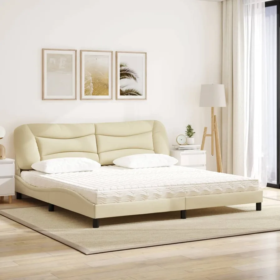 Lit avec matelas Hvar crème 200x200 cm tissu - 3