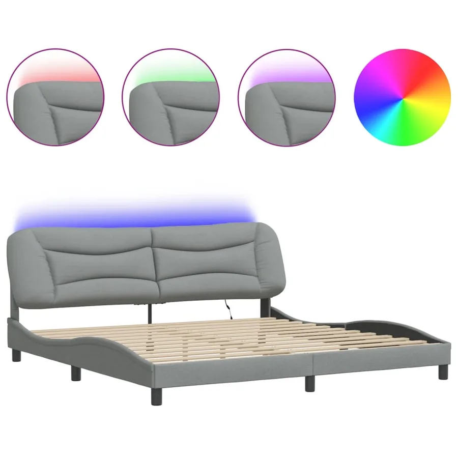 Cadre de lit avec LED sans matelas Hvar gris clair 200x200 cm tissu - 2